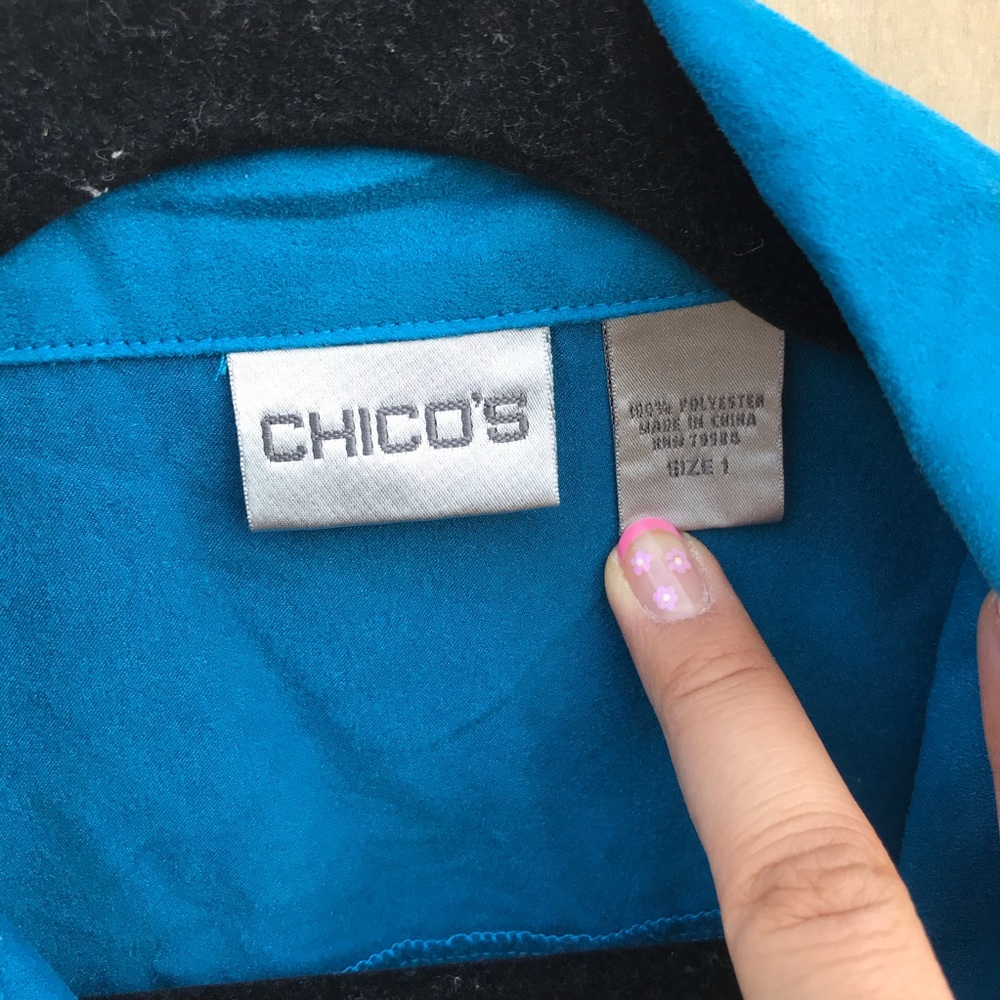Chico's Button Down Shacket Turquoise Blue Sz 8-10 - image 5